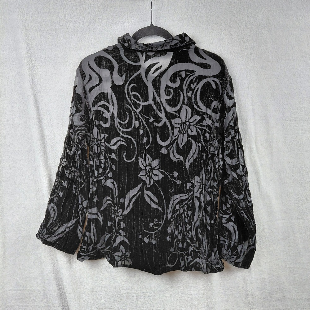 Womens Unbranded Black Gray Floral Burnout Crushed Velvet Long Sleeve Blouse - Picture 2 of 4